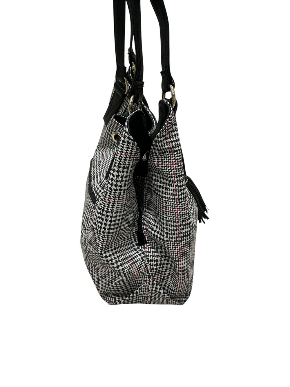 Liz Claiborne Houndstooth Shoulder Bag Tassel 3 Compartment Preppy Heritage Chic - Picture 6 of 16